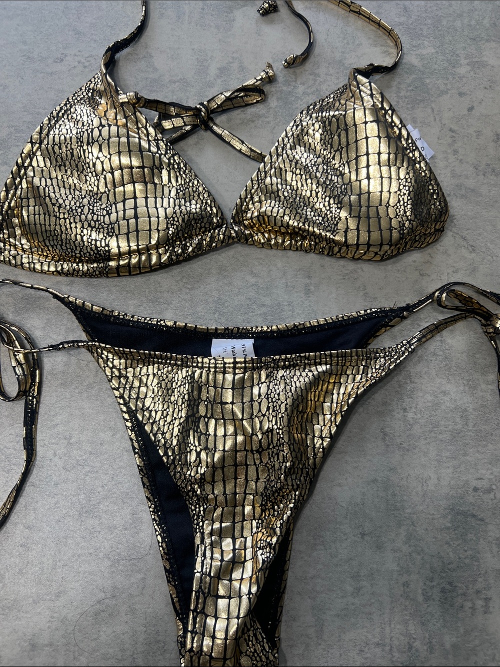 SHEIN Gold Metallic Snakeskin Triangle Bikini Set